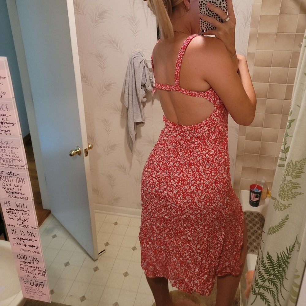 Red Floral Backless Princess Polly Sundress - Picture 3 of 7